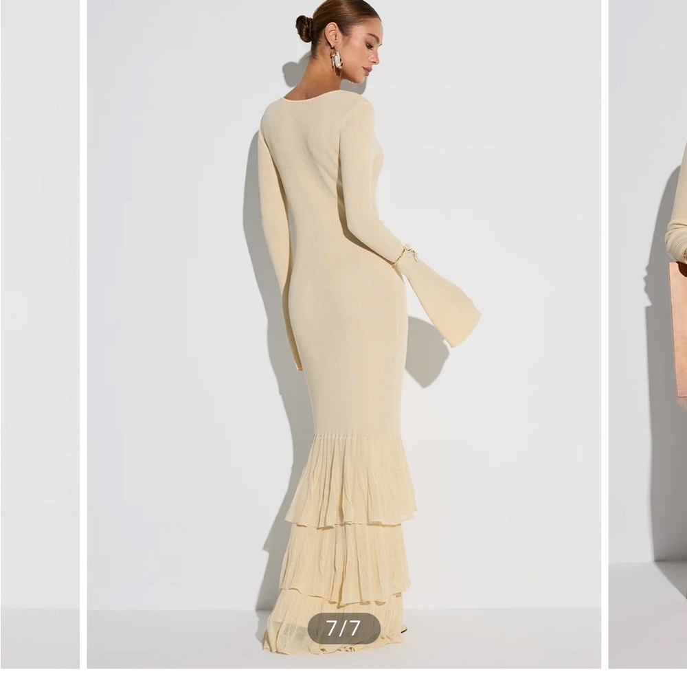 Layered Cream Ruffled Hem Knit Maxi Dress - Picture 6 of 11